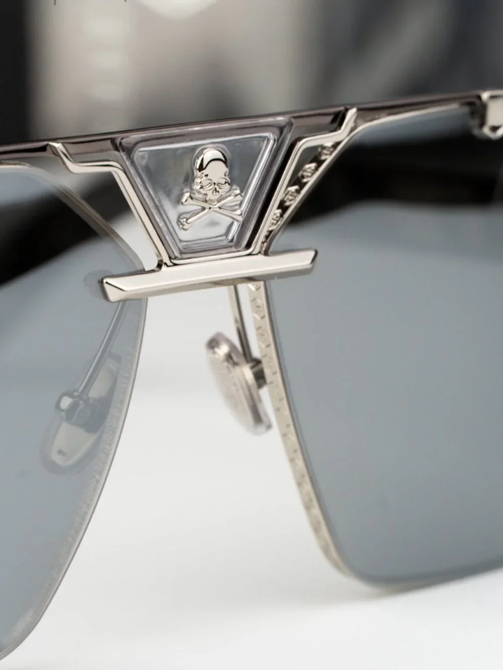 Philipp Plein Men Sunglasses Palladium Grey Silver Mirror Pilot SPP077V 523X NEW